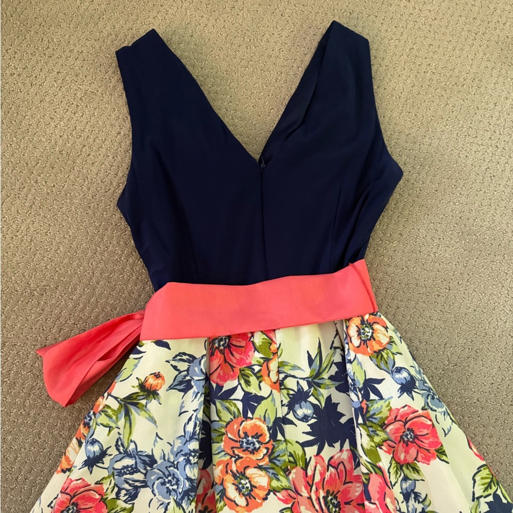 🩷Leslie Fay Floral Navy Blue & Coral Pink V-Neck Maxi Dress size 6 EUC - Picture 6 of 14